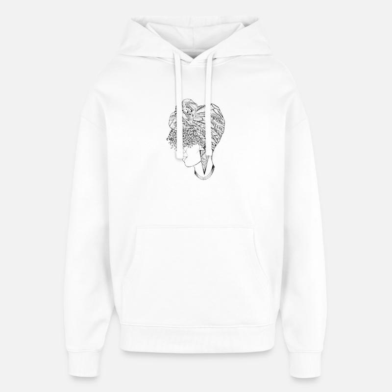 Femme noire line art - Sweat à capuche unisexe Stanley/Stella Oversized - blanc