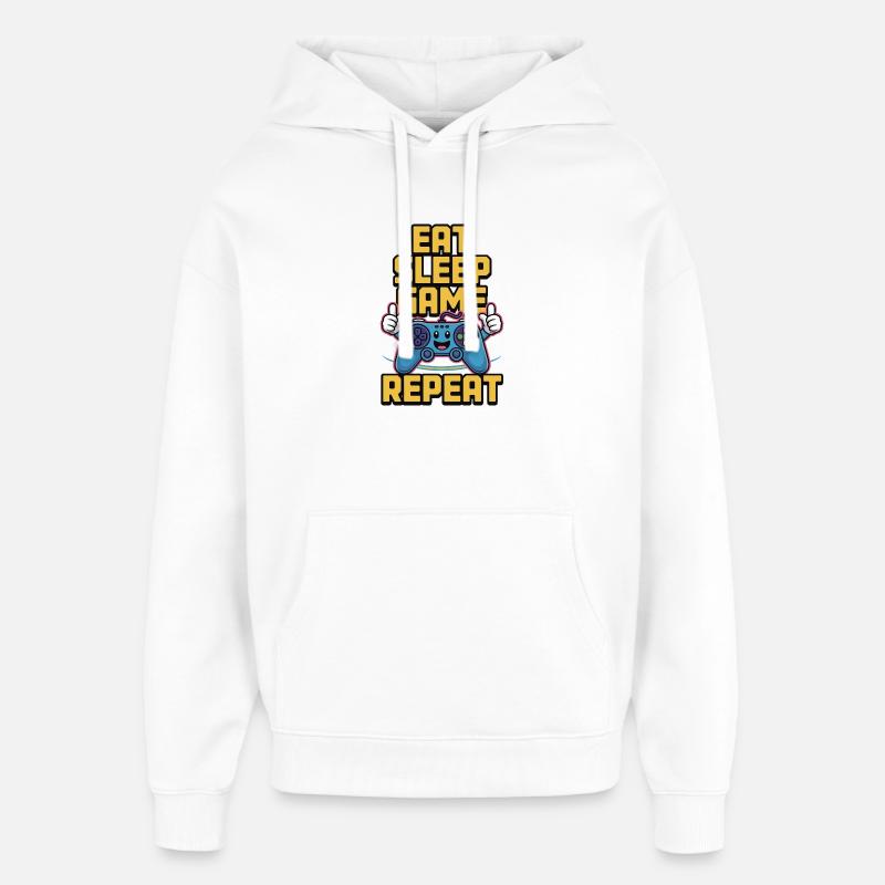 Jeu Manger et Dormer : Répéter - Sweat à capuche unisexe Stanley/Stella Oversized - blanc