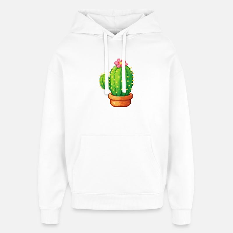 Cactus pixel avec fleur - Sweat à capuche unisexe Stanley/Stella Oversized - blanc