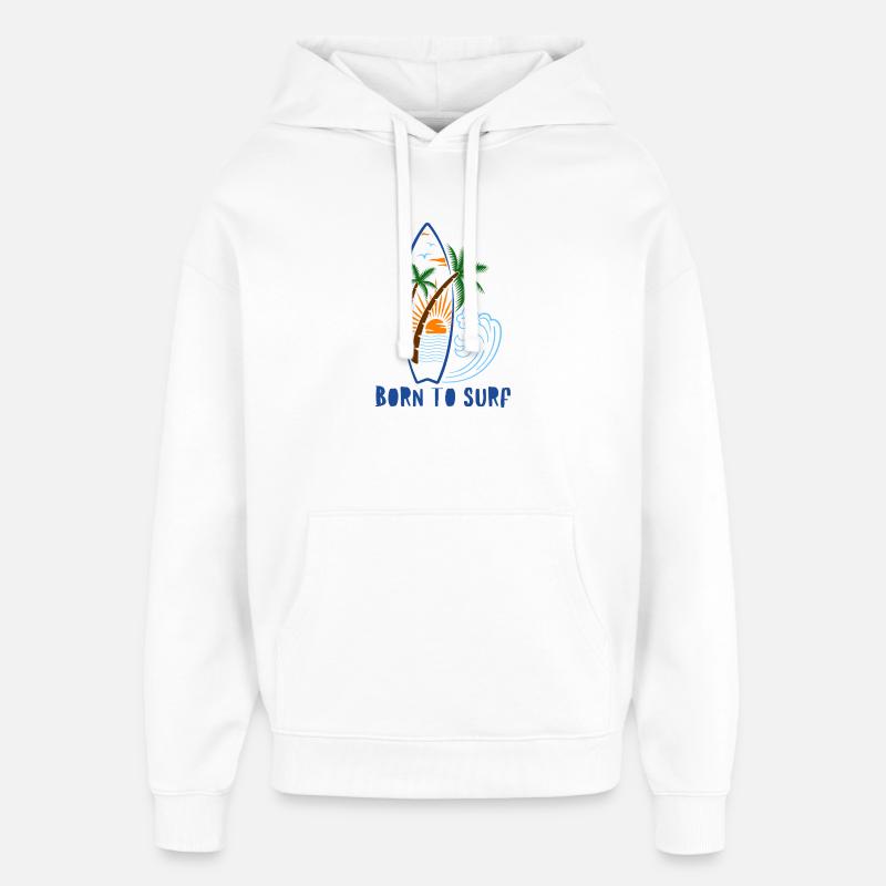 Né pour surfer – Palm Sunset - Sweat à capuche unisexe Stanley/Stella Oversized - blanc