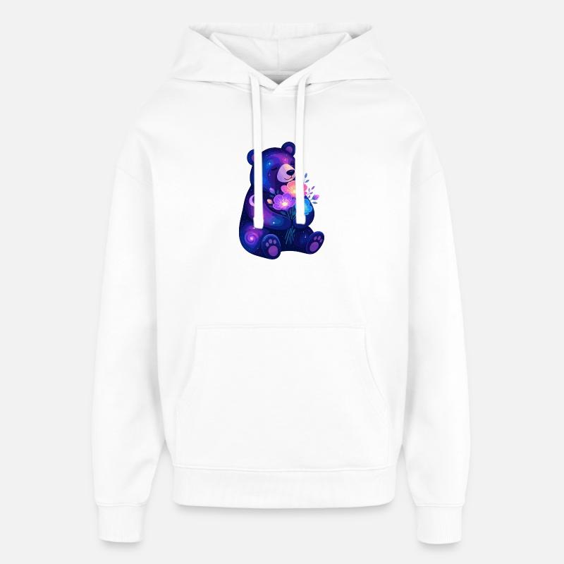 L’Ours Galactique Ami aux Fleurs - Sweat à capuche unisexe Stanley/Stella Oversized - blanc