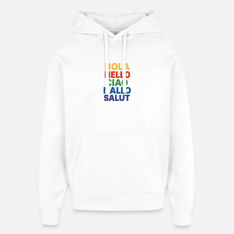 HOLA HELLO CIAO HALLO SALUT - Sweat à capuche unisexe Stanley/Stella Oversized - blanc
