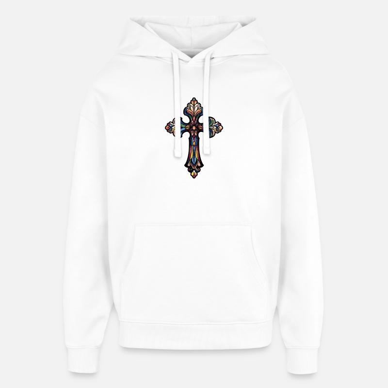 Symbole de la croix - Sweat à capuche unisexe Stanley/Stella Oversized - blanc