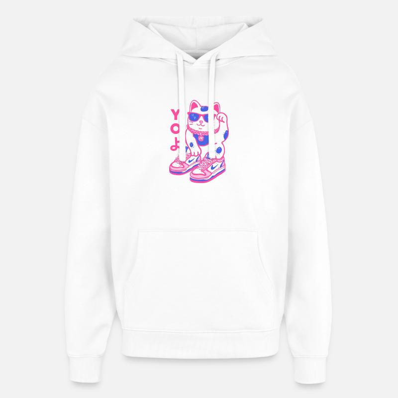 Neon Maneki Sneaker Chat - Sweat à capuche unisexe Stanley/Stella Oversized - blanc