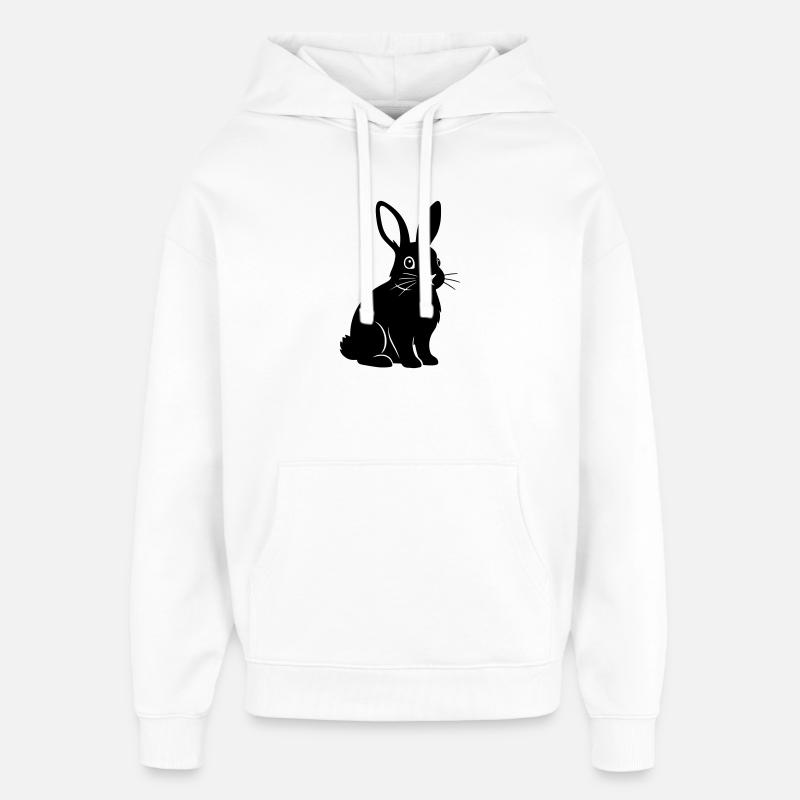 Bunny Rabbit Silhouette Black Vector - Oversized Unisex Hoodie by Stanley/Stella - white