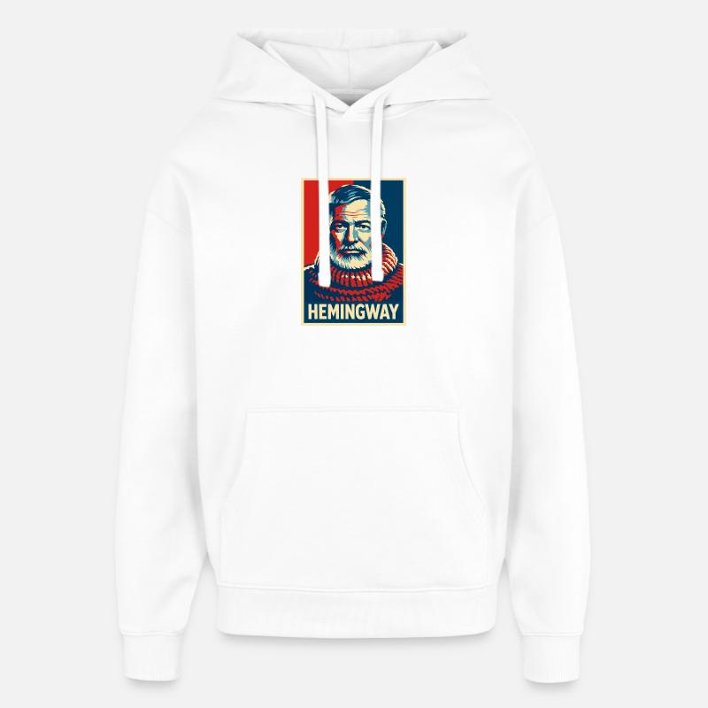 Hemingway Pop Art Portrait - Sweat à capuche unisexe Stanley/Stella Oversized - blanc
