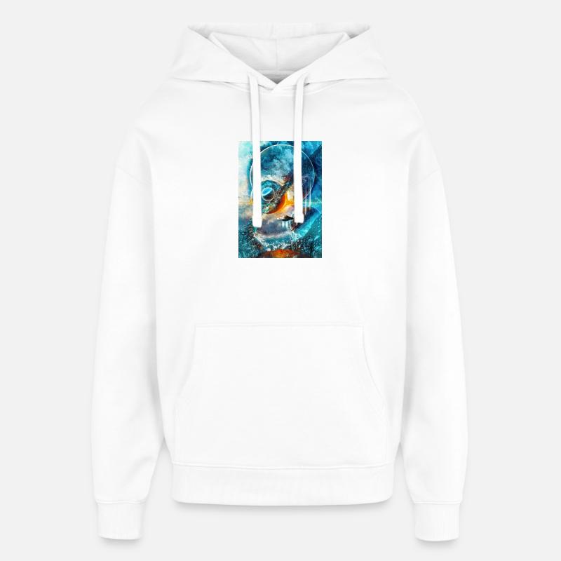 Anneau Spatial Bleu avec Feu - Sweat à capuche unisexe Stanley/Stella Oversized - blanc