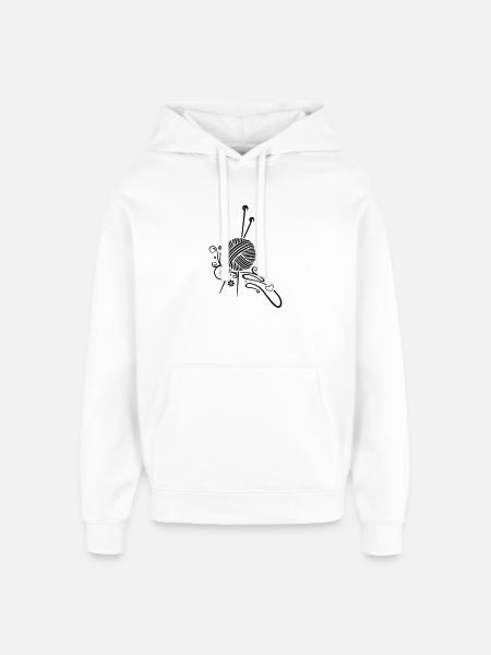 Knitting needles with wool and flowers. - Oversized Unisex Hoodie by Stanley/Stella - white