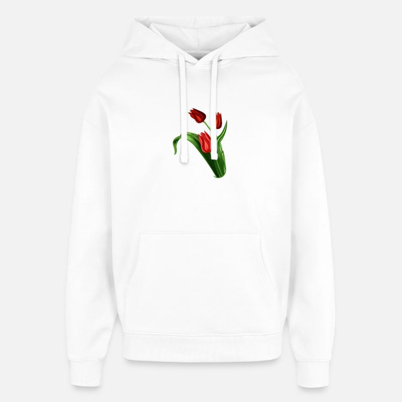 Illustration élégante de tulipes rouges - Sweat à capuche unisexe Stanley/Stella Oversized - blanc