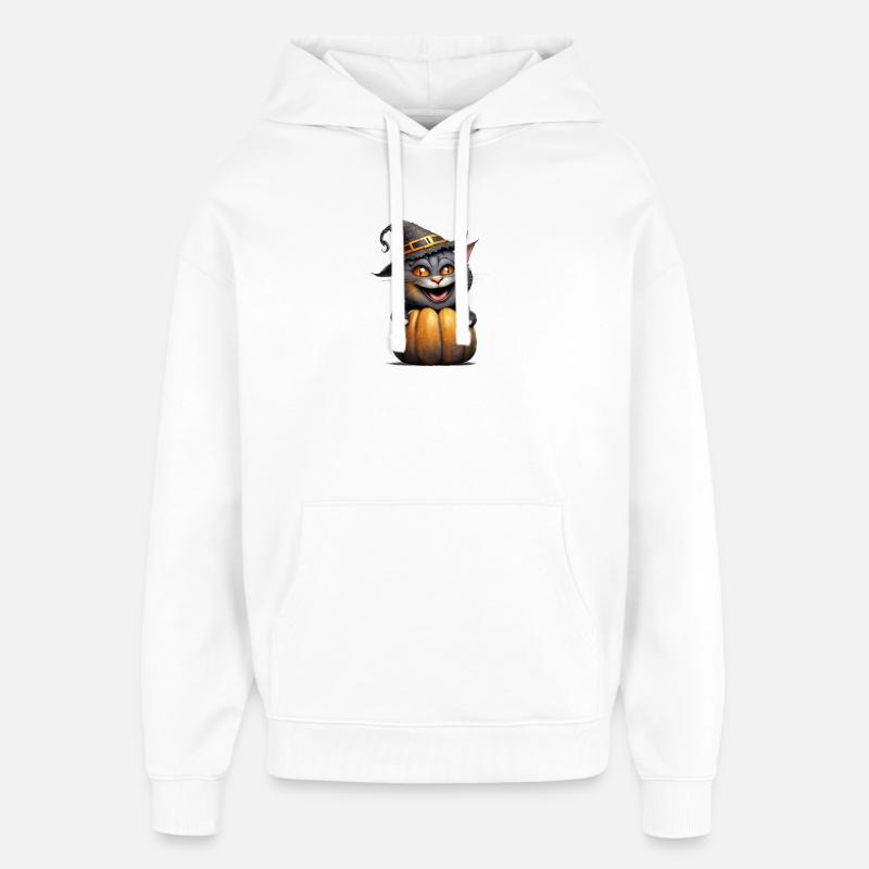 Chat d’Halloween - Sweat à capuche unisexe Stanley/Stella Oversized - blanc