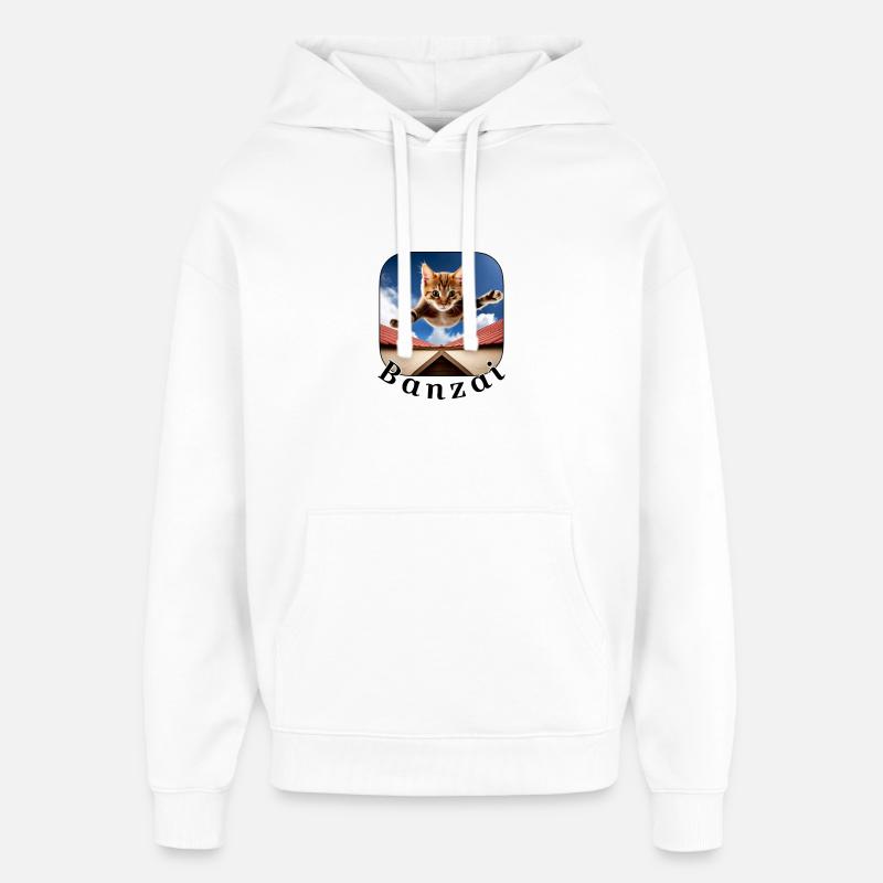 Banzai Cat 2 - Sweat à capuche unisexe Stanley/Stella Oversized - blanc