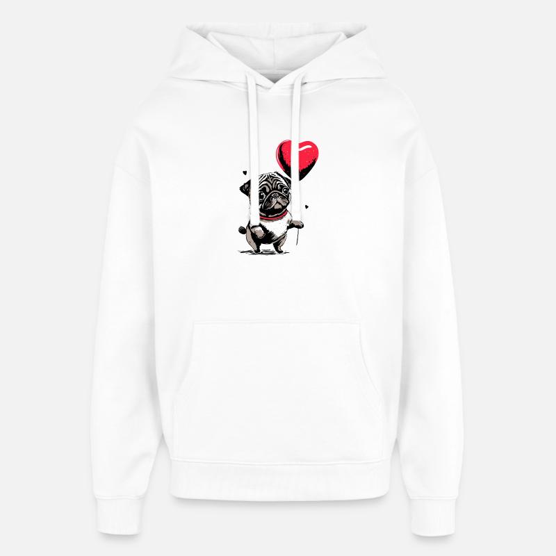 Carlin avec ballon cœur - Heartful Creatures - Sweat à capuche unisexe Stanley/Stella Oversized - blanc