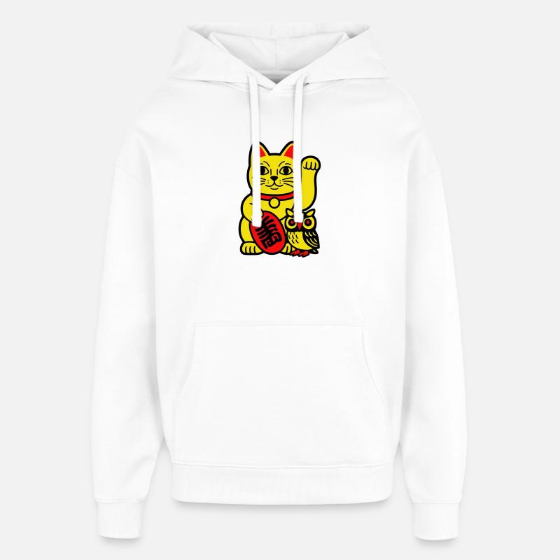 Chat chanceux avec petit hibou - Sweat à capuche unisexe Stanley/Stella Oversized - blanc