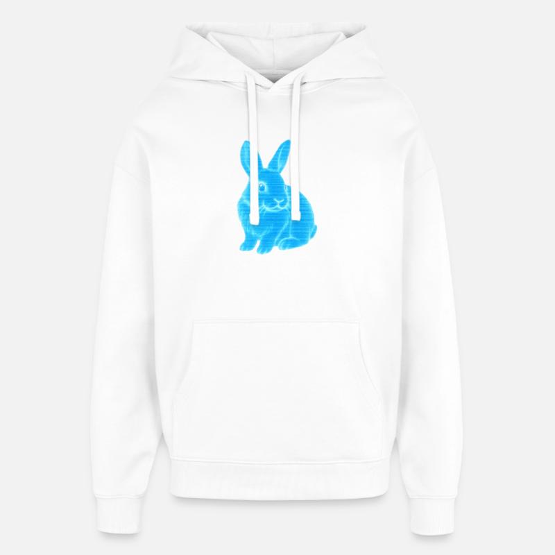 Bleu Fluo Bunny Glow - Sweat à capuche unisexe Stanley/Stella Oversized - blanc
