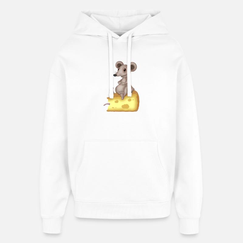 Souris mignonne sur fromage - Sweat à capuche unisexe Stanley/Stella Oversized - blanc