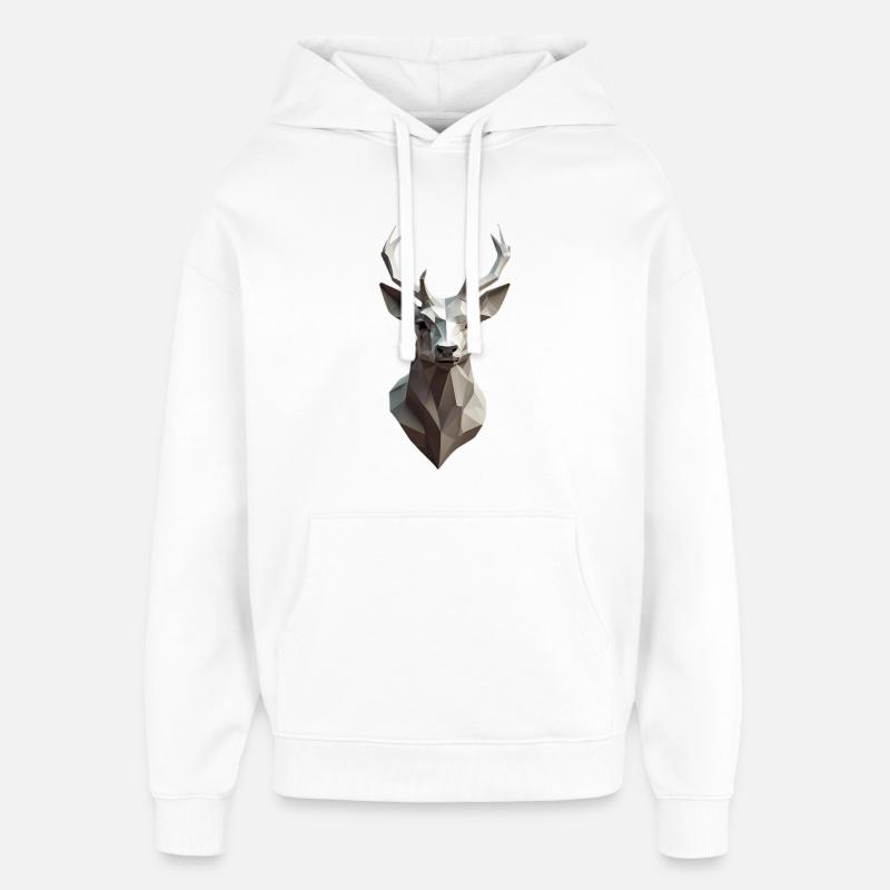 Tête de cerf géométrique Low-Poly - Sweat à capuche unisexe Stanley/Stella Oversized - blanc