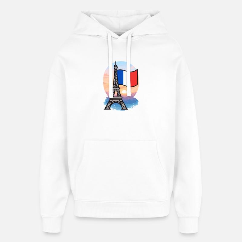 Tour Eiffel Paris Drapeau français - Sweat à capuche unisexe Stanley/Stella Oversized - blanc