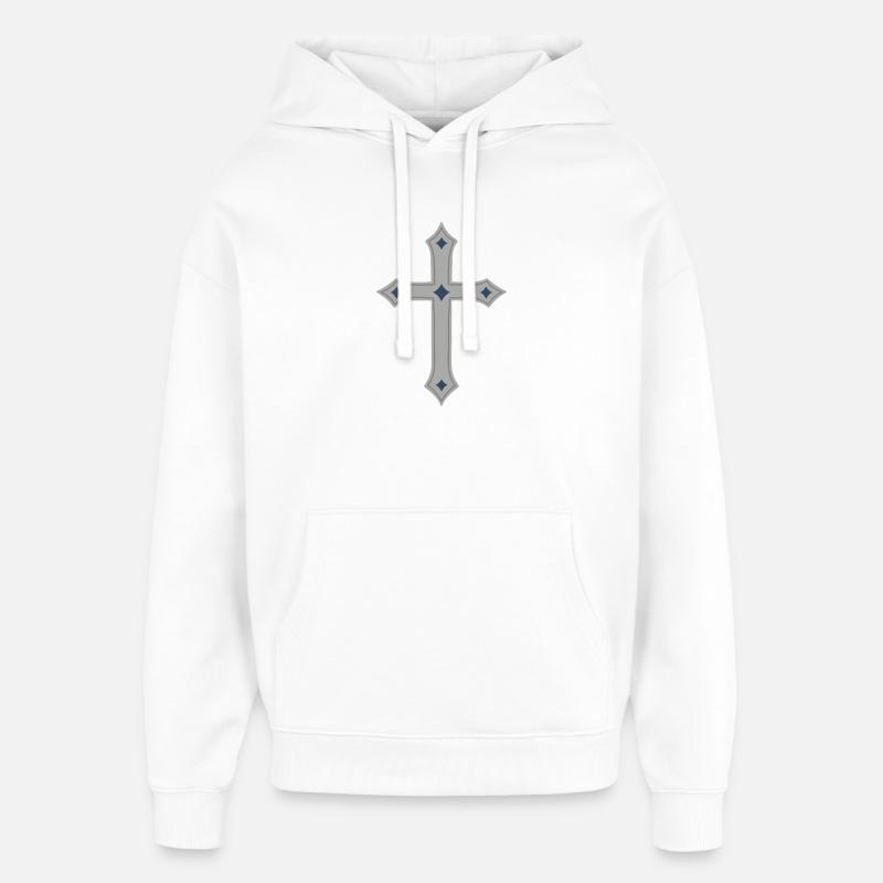 Croix grise avec diamants indigo - Sweat à capuche unisexe Stanley/Stella Oversized - blanc