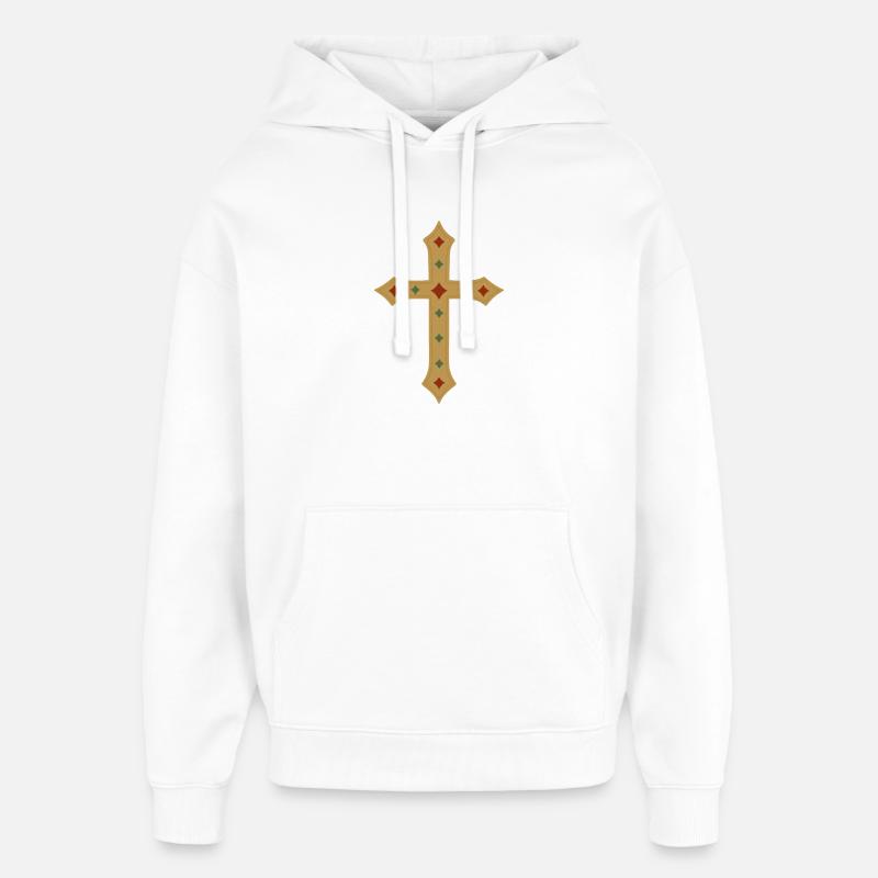 Croix d’or avec incrustations de gemmes - Sweat à capuche unisexe Stanley/Stella Oversized - blanc