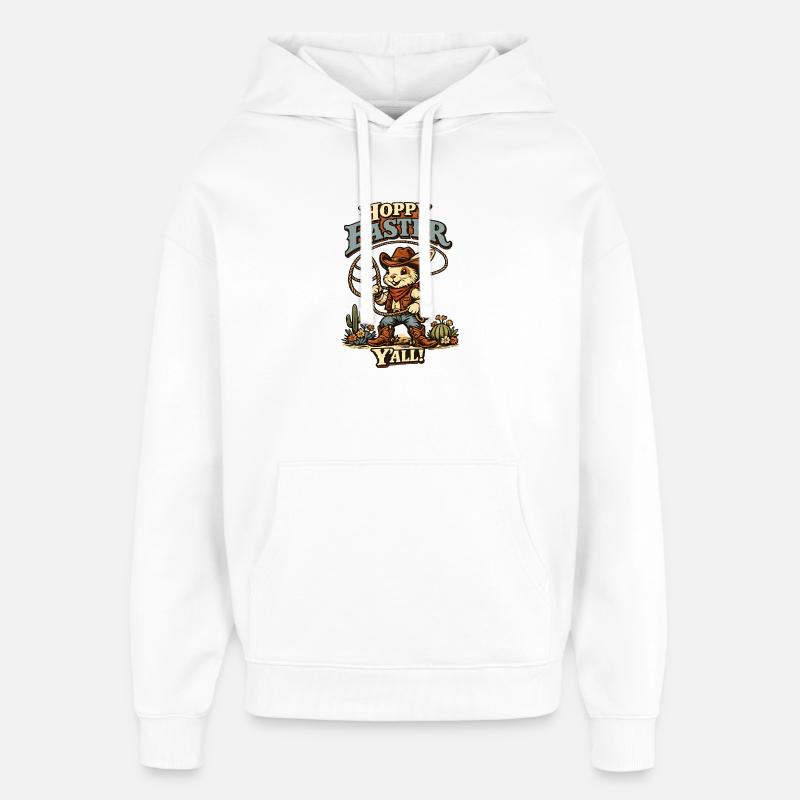 Retro Bunny Howdy Easter Rabbit Ears - Oversized Unisex Hoodie by Stanley/Stella - white