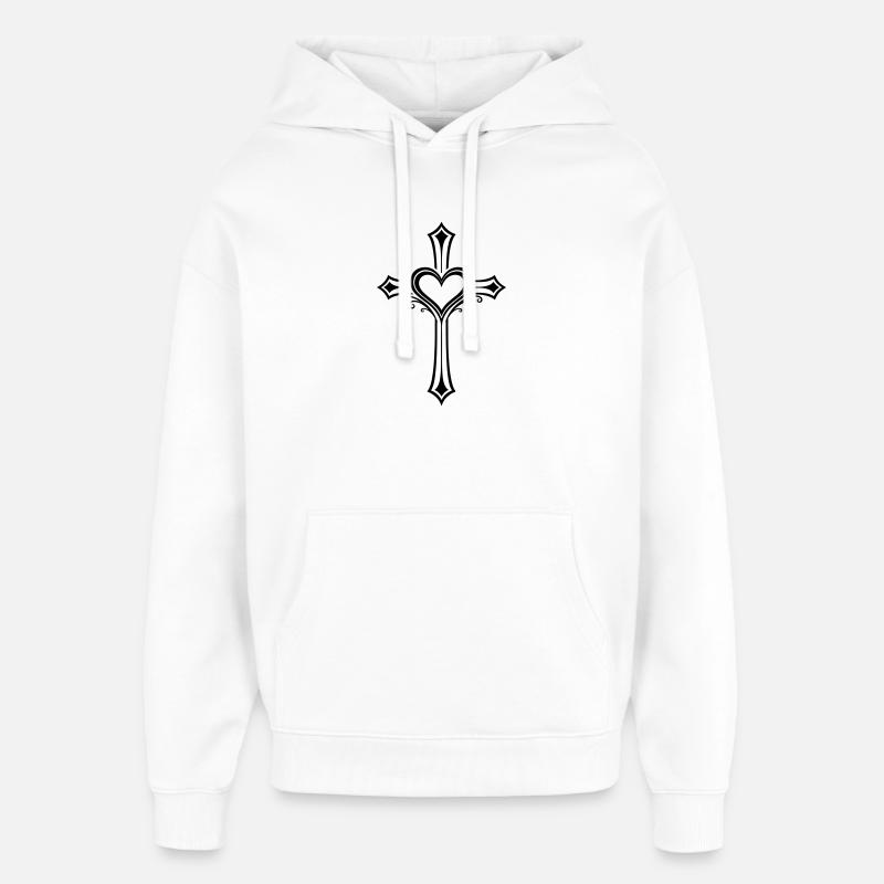 Jésus symbole de croix de cœur - Sweat à capuche unisexe Stanley/Stella Oversized - blanc