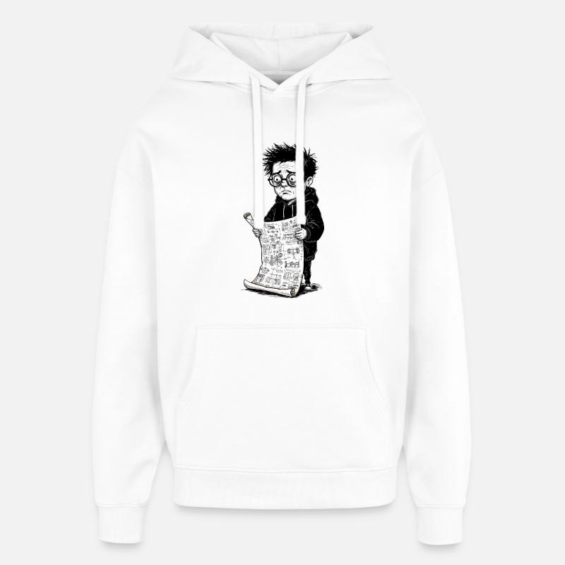 Garçon triste lisant journal noirblanc - Sweat à capuche unisexe Stanley/Stella Oversized - blanc