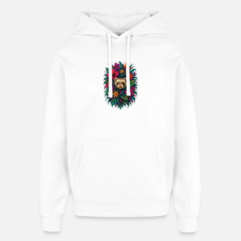 Furet Tropical Fleurs de Hibiscus Exotique - Sweat à capuche unisexe Stanley/Stella Oversized - blanc