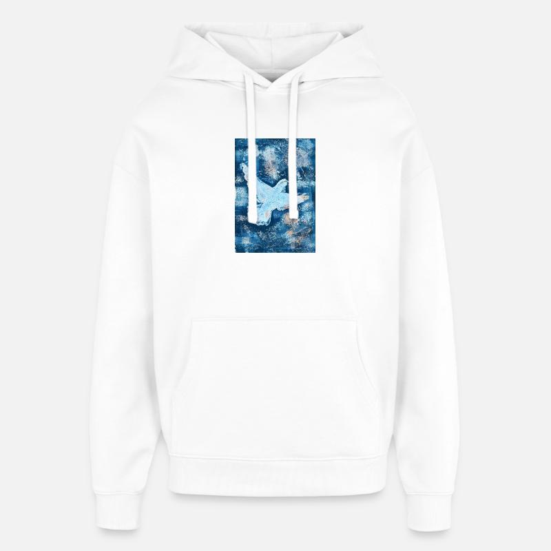 Oiseau bleu en vol - Sweat à capuche unisexe Stanley/Stella Oversized - blanc