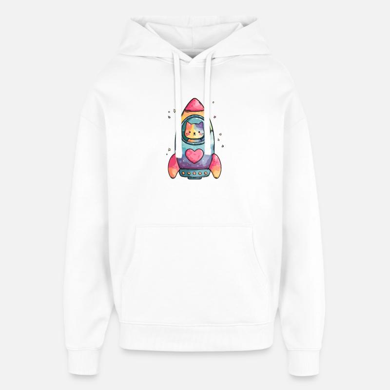 Cœur de Chat Fusée Arc-en-ciel - Sweat à capuche unisexe Stanley/Stella Oversized - blanc
