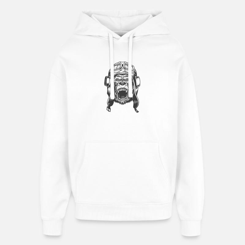 Gorilla Pilot Design - Oversized Unisex Hoodie by Stanley/Stella - white