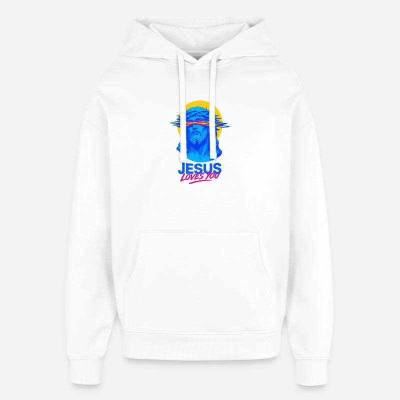 Portrait au néon de Jésus t’aime - Sweat à capuche unisexe Stanley/Stella Oversized - blanc