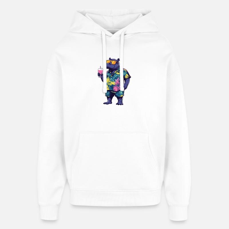 Hippopotamus Comic Summer - Oversized Unisex Hoodie by Stanley/Stella - white