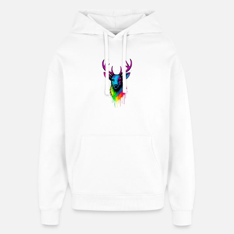 Éclaboussure de néon de cerf arc-en-ciel - Sweat à capuche unisexe Stanley/Stella Oversized - blanc