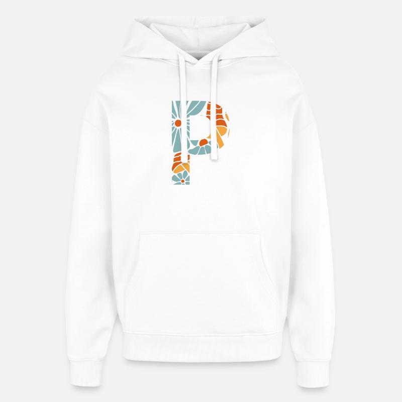 Lettre p fleurs groovy idée cadeau  - Sweat à capuche unisexe Stanley/Stella Oversized - blanc