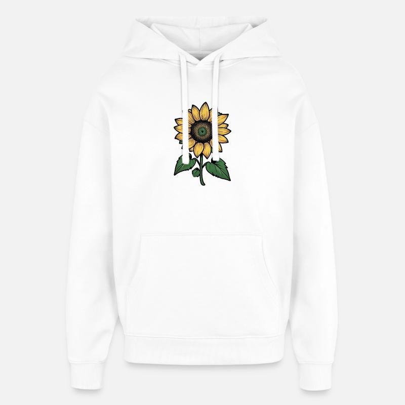 Dessin au trait de tournesol - Sweat à capuche unisexe Stanley/Stella Oversized - blanc