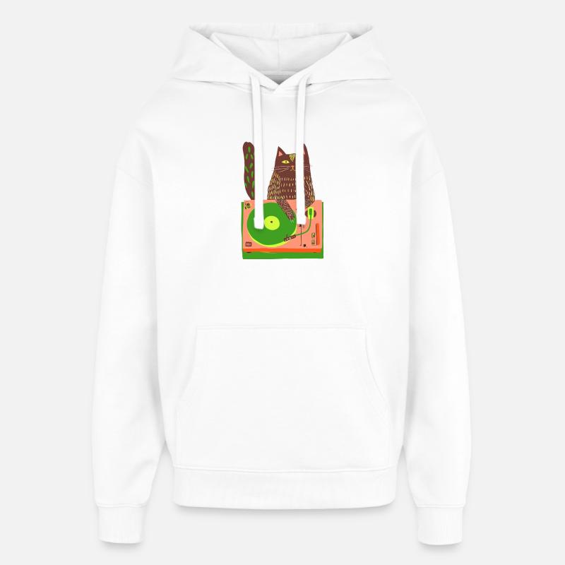 Cat DJ sur une platine néon - Sweat à capuche unisexe Stanley/Stella Oversized - blanc