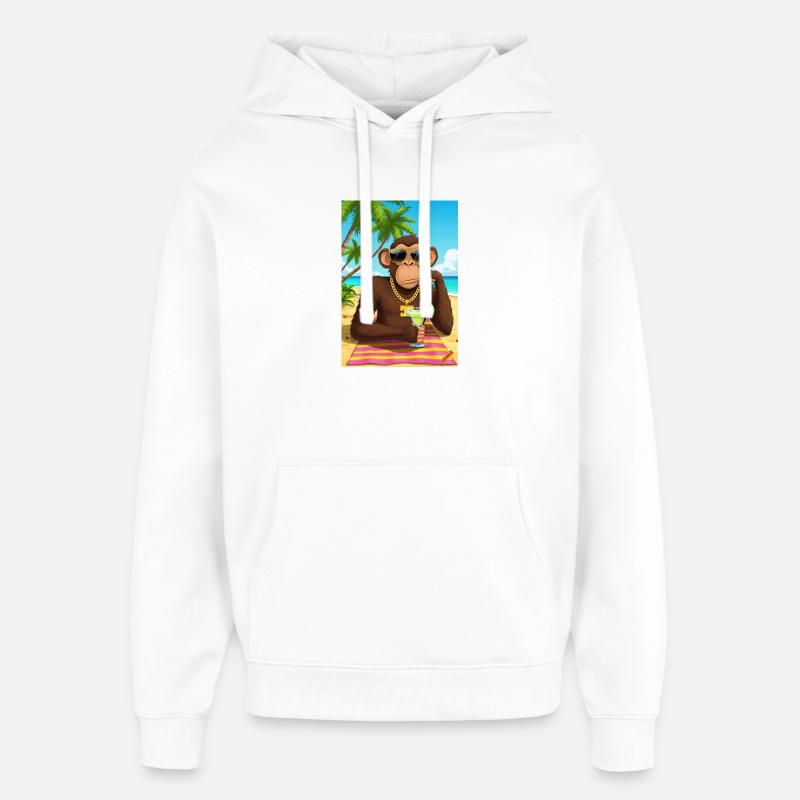 Fête de plage des singes tropicaux - Sweat à capuche unisexe Stanley/Stella Oversized - blanc