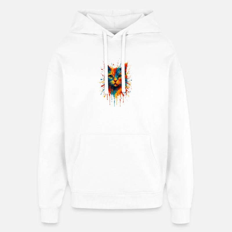 Chat Aquarelle Splash Art Vibrant Ink - Sweat à capuche unisexe Stanley/Stella Oversized - blanc