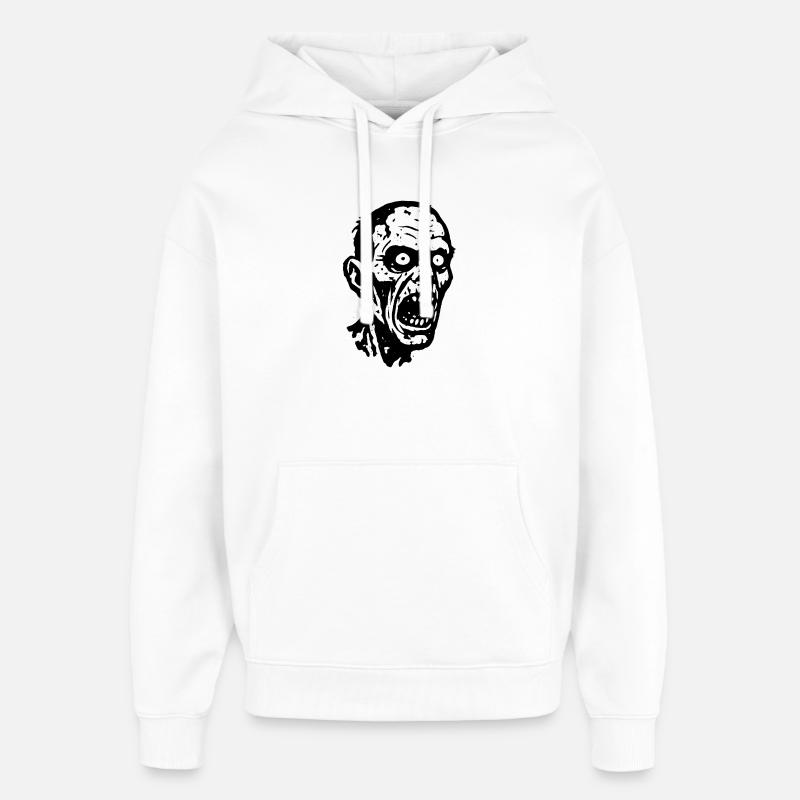Tête de Zombie Hurlant Imprimer Halloween - Sweat à capuche unisexe Stanley/Stella Oversized - blanc