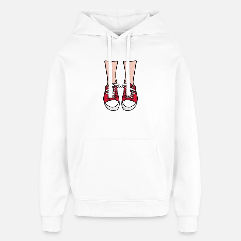 Illustration de pieds de baskets rouges - Sweat à capuche unisexe Stanley/Stella Oversized - blanc