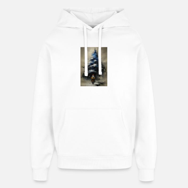 Sapin nocturne et Père Noël hivernal - Sweat à capuche unisexe Stanley/Stella Oversized - blanc
