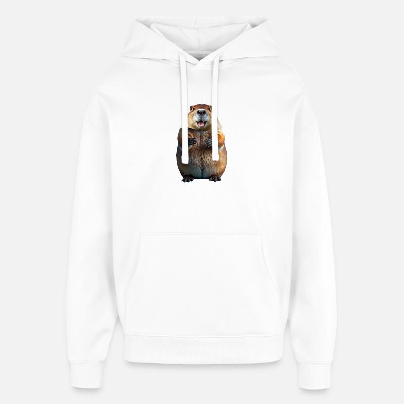 Castor Sourire Amical 3D Cartoon - Sweat à capuche unisexe Stanley/Stella Oversized - blanc