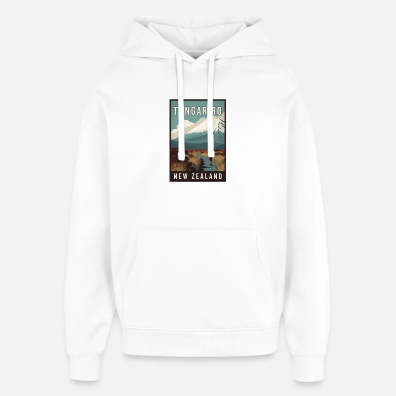 Découvrez Tongariro en Nouvelle-Zélande - Sweat à capuche unisexe Stanley/Stella Oversized - blanc