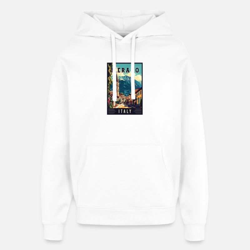 Découvrez la magnifique Merano en Italie - Sweat à capuche unisexe Stanley/Stella Oversized - blanc