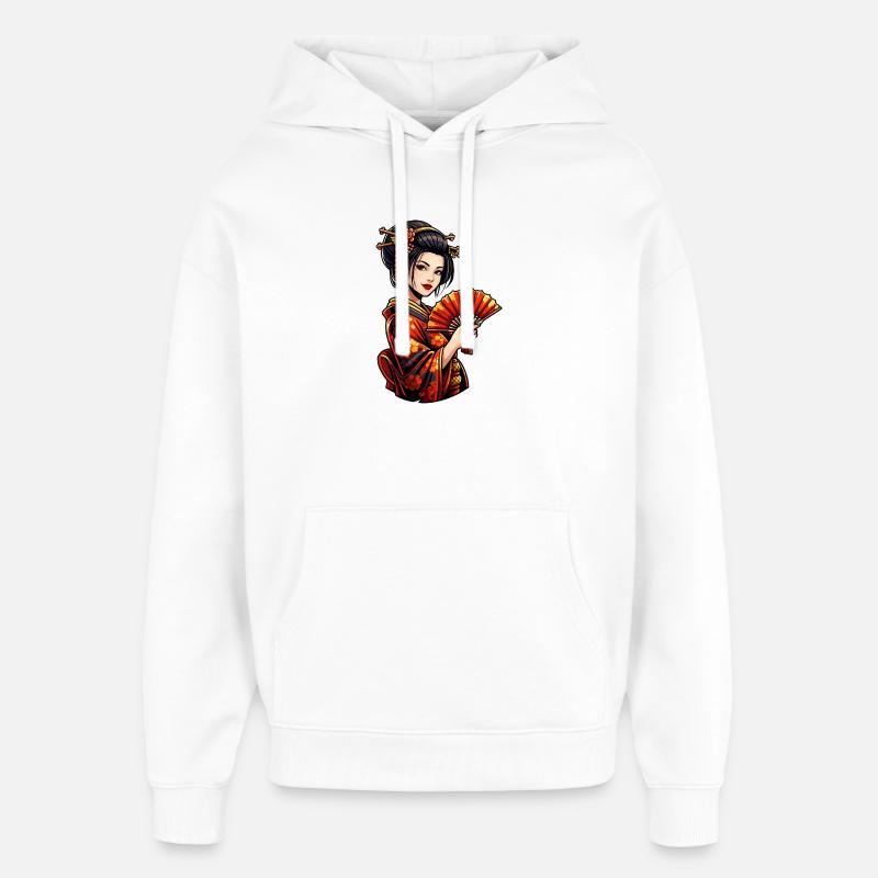 Geisha en kimono rouge avec éventail - Sweat à capuche unisexe Stanley/Stella Oversized - blanc