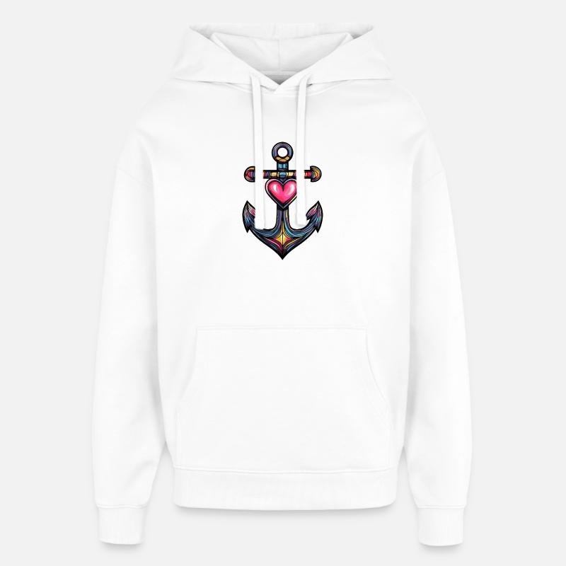 Ancre Symbole Coeur - Sweat à capuche unisexe Stanley/Stella Oversized - blanc