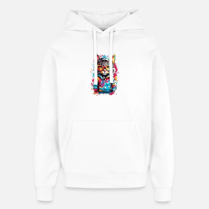 Chat cool - Sweat à capuche unisexe Stanley/Stella Oversized - blanc