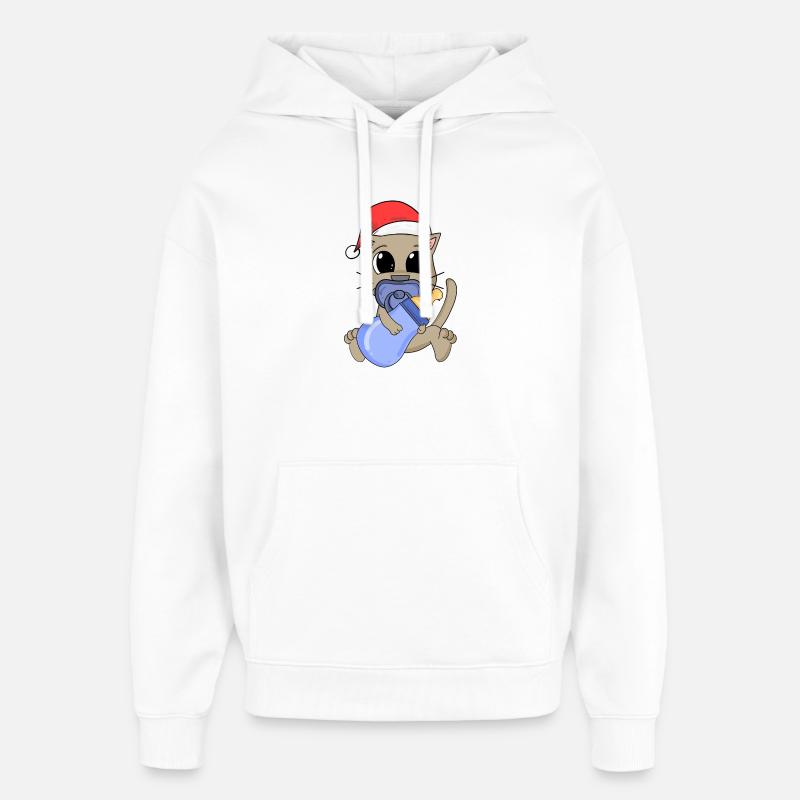 Chat Bébé Noël - Sweat à capuche unisexe Stanley/Stella Oversized - blanc