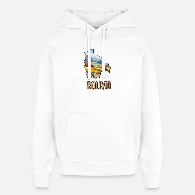 Carte à l’aquarelle Bolivie - Sweat à capuche unisexe Stanley/Stella Oversized - blanc