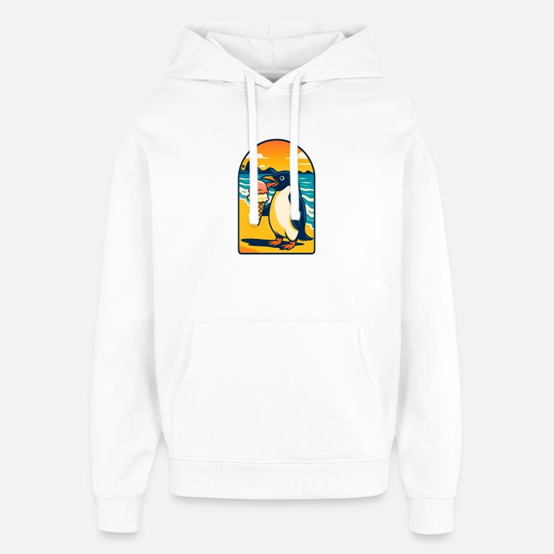 Pingouin Glace Coucher de soleil - Sweat à capuche unisexe Stanley/Stella Oversized - blanc